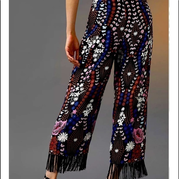 NWT - Anthropologie Maeve Satin Embellished Fringe Hem Pant - Picture 2 of 3